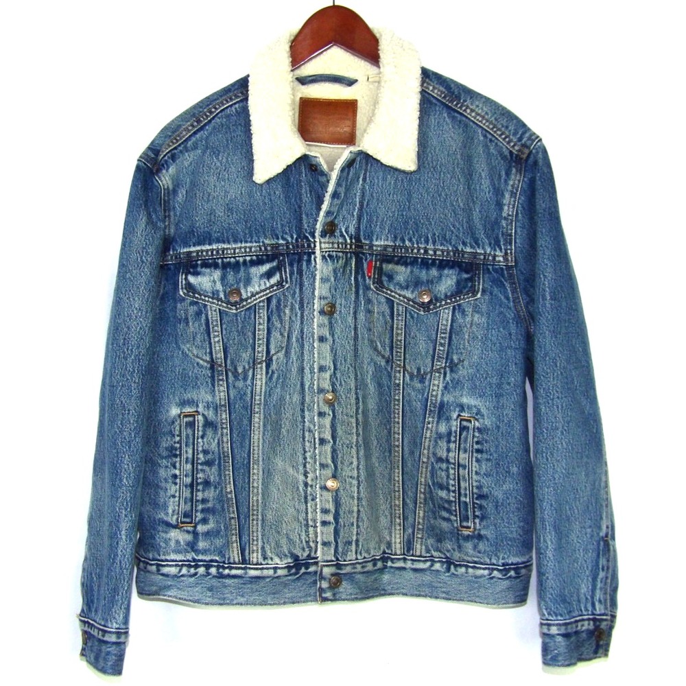 Levi's Premium Denim Sherpa Lined Snap Blue Trucker Jacket Women's Large